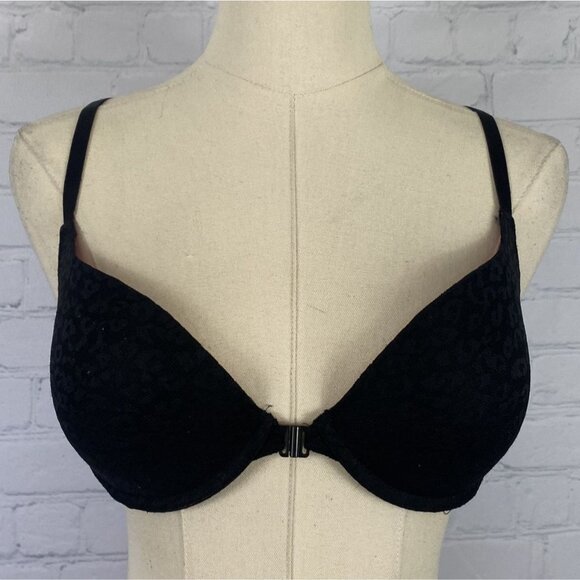 ⭐ 3/$15 PINK 32D Black Animal Print Lace Racerback Bra With Front Closure - Picture 1 of 7